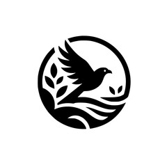 Black and White Dove Logo: Peace, Nature, Simplicity, Vector