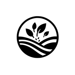 Minimalist Eco-Friendly Icon: Circle with Leaves and Landscape