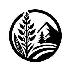 Modern Circle Logo: Wheat, Mountains, and Fields
