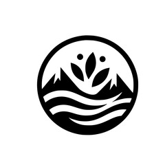 Minimalist Nature Logo: Mountains, Water, and Leaves