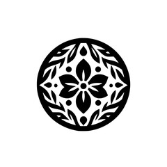 Black Floral Mandala Design on White Background, Elegant and Minimalist