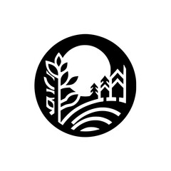 Minimalist Nature Icon: Black & White Circle Landscape