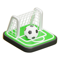 Soccer ball sitting on penalty spot in front of goal with transparent background