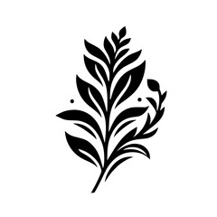 Elegant Black & White Leaf Branch Illustration, Minimalist Design