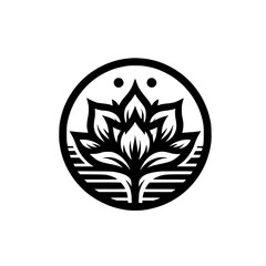 Zen Lotus Flower Logo, Black and White Circle Design