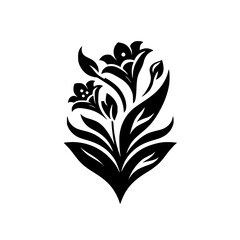 Elegant Black Floral Motif on White Background, Decorative Vector Design