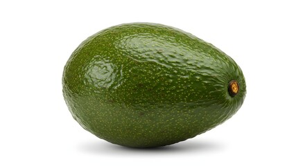 Isolated image of a whole green avocado with smooth skin and a small stem on a white background