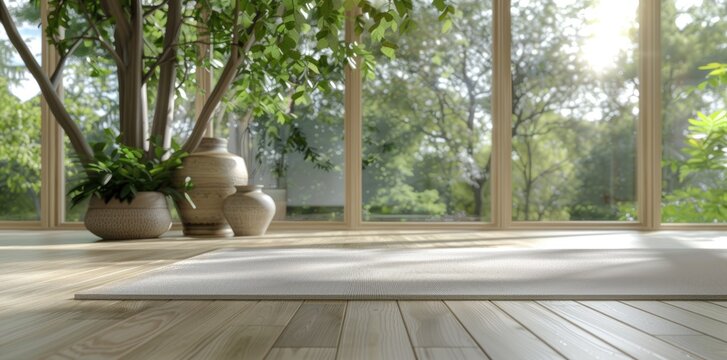 Cozy yoga room - spacious retreat, meditation space, stretching area, relaxation corner, fitness sanctuary, holistic practice, comfortable flooring, wellness ambiance, peaceful atmosphere .