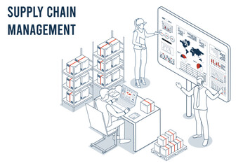Supply Chain Management SCM Coordinated delivery of goods or services via integrated logistics fleet, warehouse, materials, inventory, demand often using real-time software.