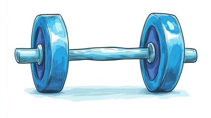 Obraz premium Blue dumbbell, fitness exercise, gym workout, white background, sport illustration