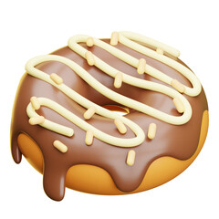Delicious chocolate donut with vanilla icing and sprinkles on transparent background