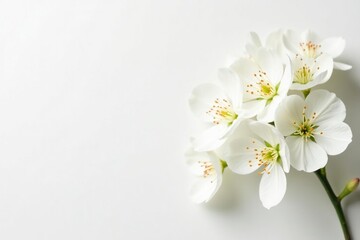 Delicate white blossoms against a pure white backdrop, texture, petals
