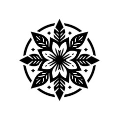 Geometric Floral Mandala Design, Black and White, Minimalist