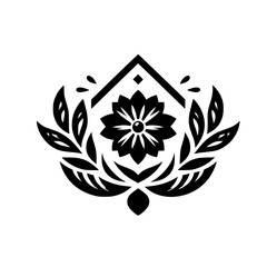 Fototapeta premium Black Floral Ornament: Minimalist, Decorative Design Element on White Background