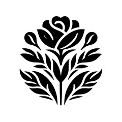 Elegant Black & White Rose Floral Design - Vector Icon