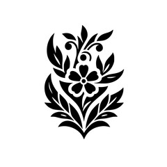 Black Floral Design on White: Elegant, Ornamental Pattern