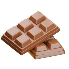Two milk chocolate bars floating on transparent background