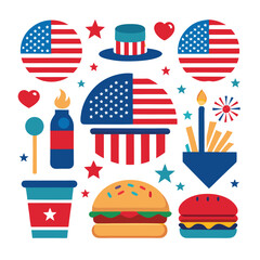 American 4th July haburgers icon set on white background