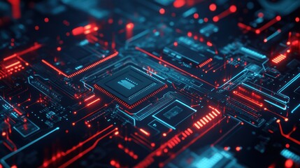 Obraz premium Advanced technology motherboard with circuits, complex system and data transmission