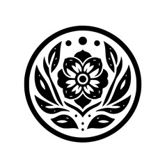 Floral Mandala Emblem: Elegant Black & White Design for Logo or Decor