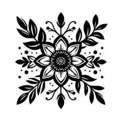 Elegant Floral Mandala: Black & White Design, Decorative Element
