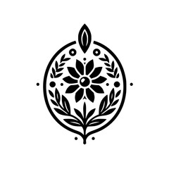 Floral Emblem: Elegant Black and White Design, Botanical, Decorative, Vector