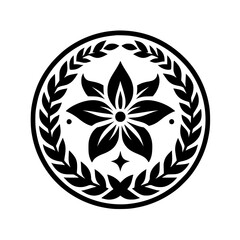 Monochromatic Floral Crest, Circular, Black and White, Symbolism