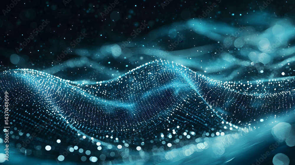 Poster visualizing sustainable tech green digital systems in a futuristic environment