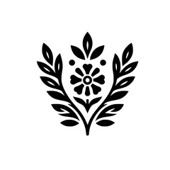 Elegant Floral Crest Silhouette in Black and White