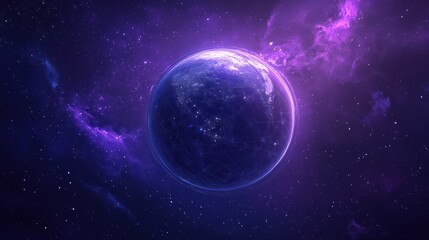 Obraz premium Celestial sphere shimmering in a vast expanse of space with purple nebulae