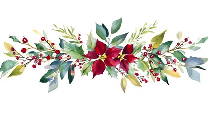 Fototapeta premium Cozy Watercolor Floral Arrangement with Festive Details and Leaves