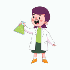 Young scientist boy exploring mercury bottle with experiment liquid, fun childhood education concept art
