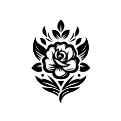 Elegant Black & White Rose Emblem Design - Tattoo, Logo, Vector