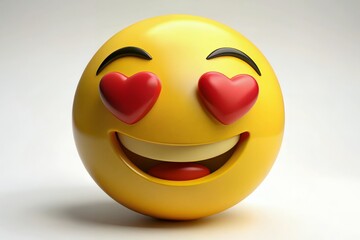 3D Render of a Yellow Smiley Face with Hearts for Eyes