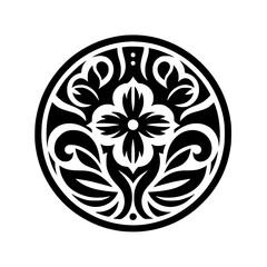 Elegant Floral Mandala: Black & White Design, Circular Ornament