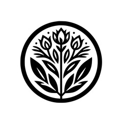 Black & White Floral Emblem: Circle Icon, Minimalist Design