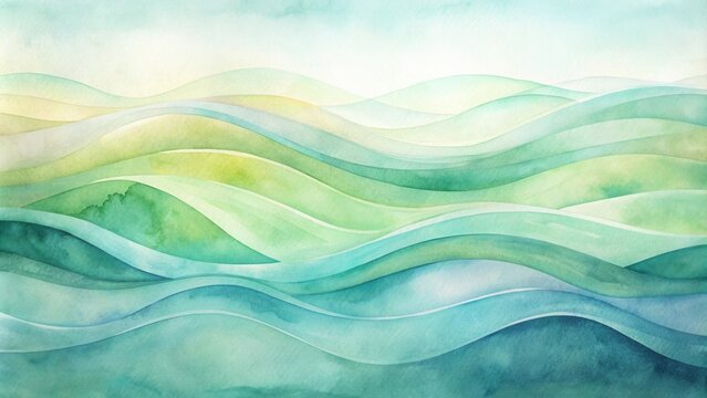 Serene Watercolor Landscape of Rolling Hills and Gentle Waves