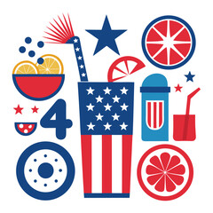 American 4th July lemonade icon set on white background