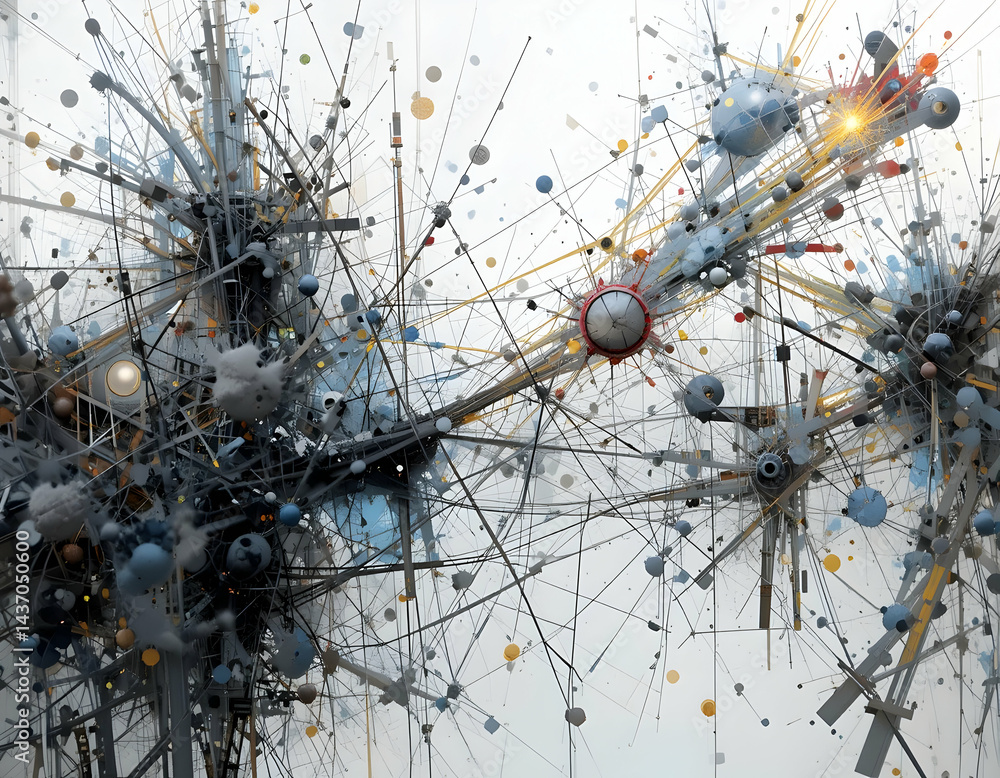 Poster abstract geometric structure with lines and spheres on light background