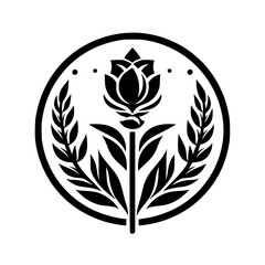 Minimalist Floral Crest: Black & White Botanical Design