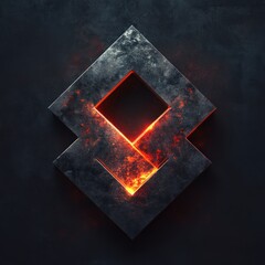 Abstract metal symbol with fiery glow