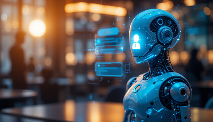 Robot with glowing head and mechanical arms