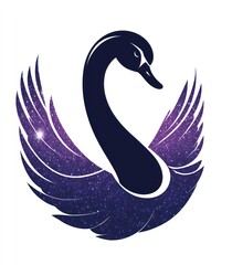 Obraz premium Cosmic Swan, wings spread, galaxy background, elegant design, logo