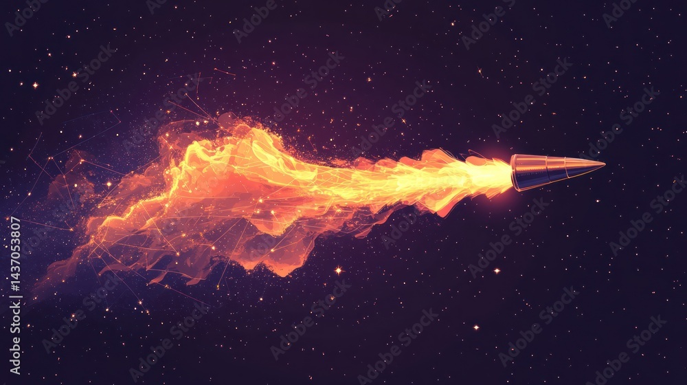 Poster cosmic projectile trajectory: a stylized depiction of speed and propulsion