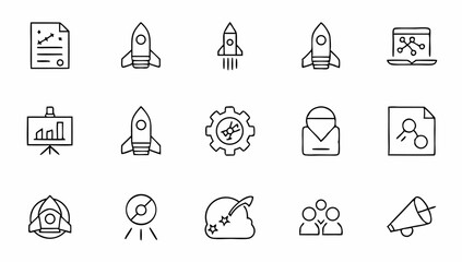 Fototapeta premium big set of startup related line icons launch roc (1).eps