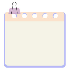 Blank notepad memo journal paper with clip. 
To-do list paper illustration. Cute note paper design with clip and flower
