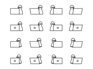 ノートパソコン操作中の人物アイコンセット