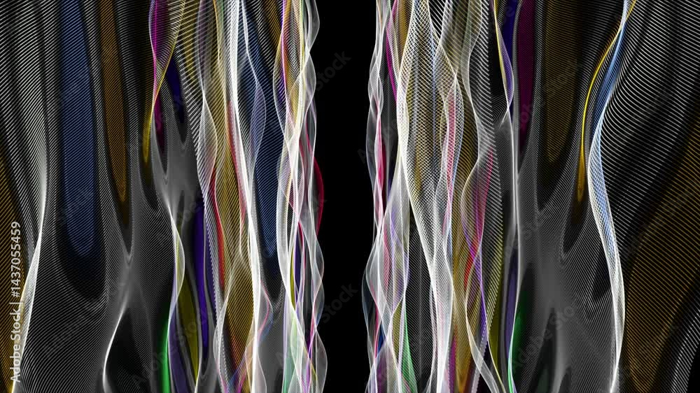 Poster fantastic video animation with particle wave object in slow motion, 4096x2304 loop 4k
