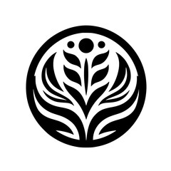 Elegant Botanical Mandala in Black & White, Nature Inspired, Logo Design