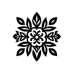Geometric Floral Design in Black & White, Symmetrical, Isolated